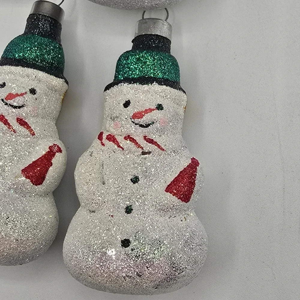 Glass Glitter Snowmen Christmas Ornaments White - Set‎ Of 4 Vtg 90s